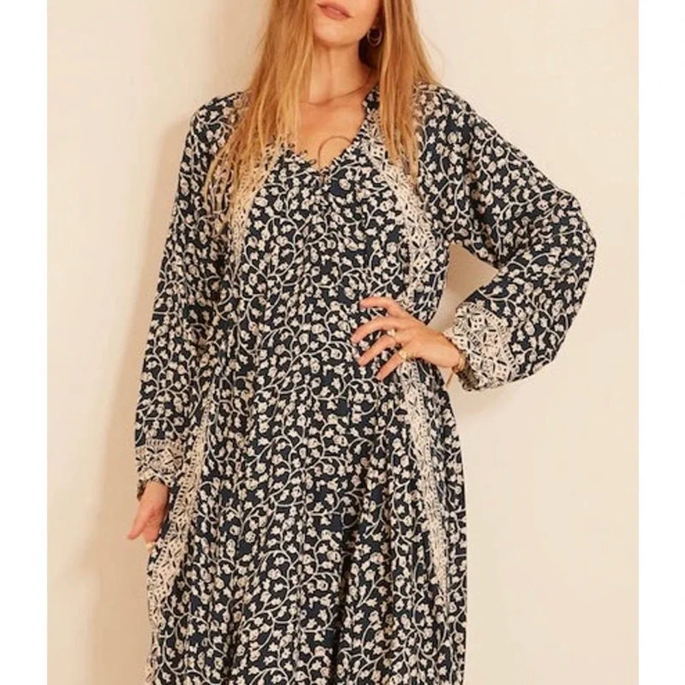 NATALIE MARTIN Fiore Short Dress Womens Small Pomegranate Blue Floral Print - Picture 2 of 16